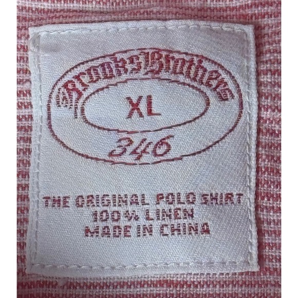 Brooks Brothers 346 The Original Polo Shirt XL Pink Linen Short Sleeve - Picture 3 of 6